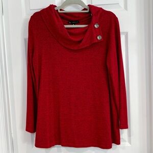 N Touch Cowl Neck Red Sweater Tunic Button Detail Women Sz M Holiday Comfy
